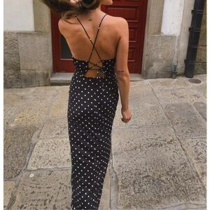 Zara Black and White Polka Dot Midi Dress